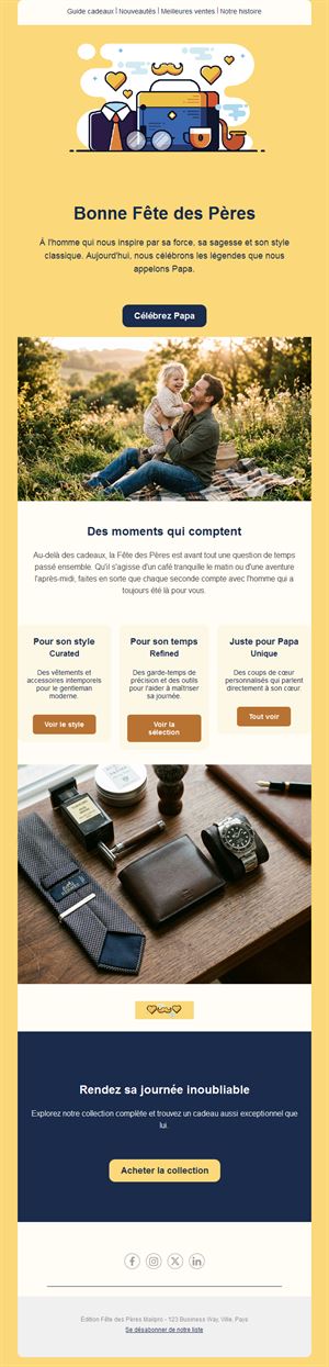 Guide cadeaux jaune pour la fête des pères