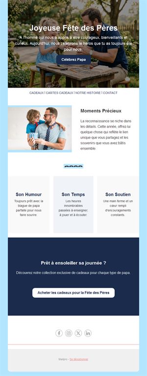 Email de fête des pères avec idées cadeaux
