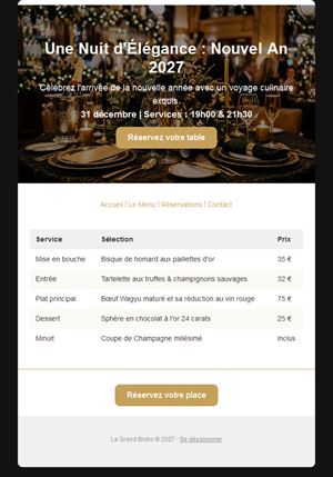 Invitation email au dîner du réveillon 2027