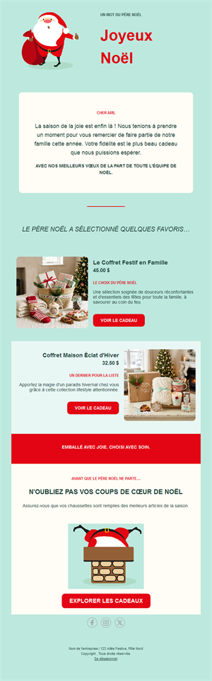 Email du père Noël avec sélection cadeaux