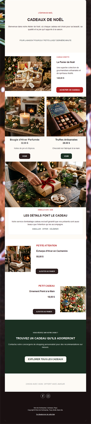 Email guide cadeaux de Noël avec produits