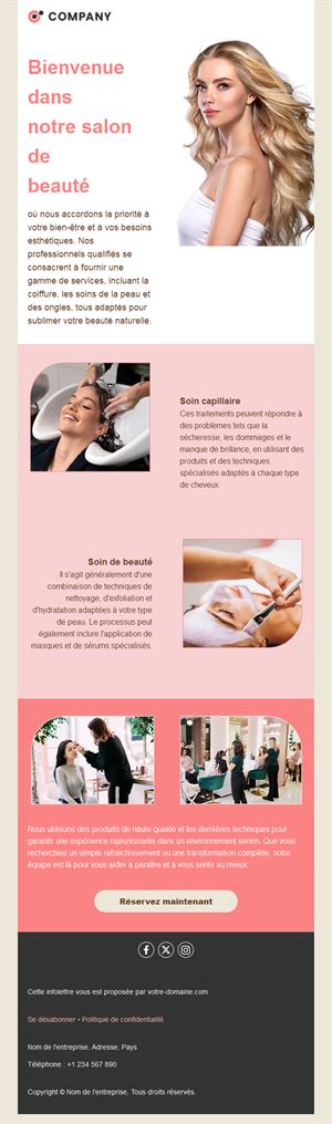 Email de services pour salon de beauté