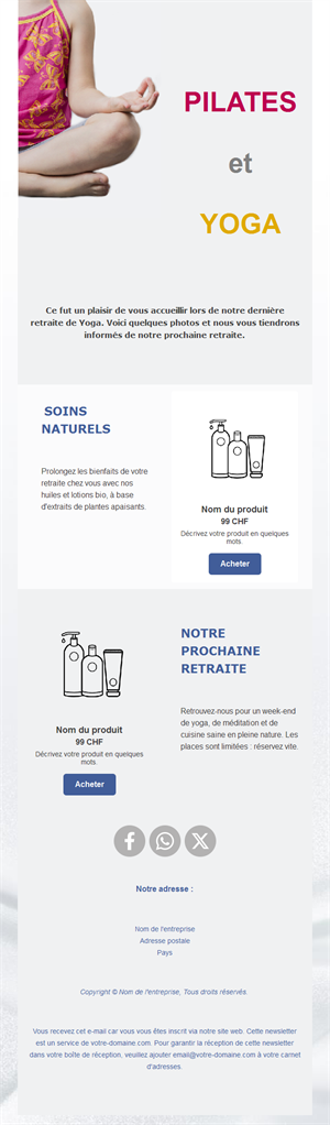 Email de produits de retraite de yoga