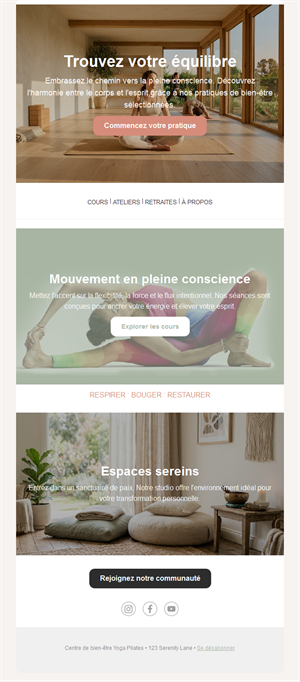 Email de retraites et ateliers de yoga
