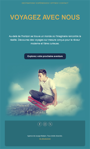 Email bleu canard d'inspiration voyage