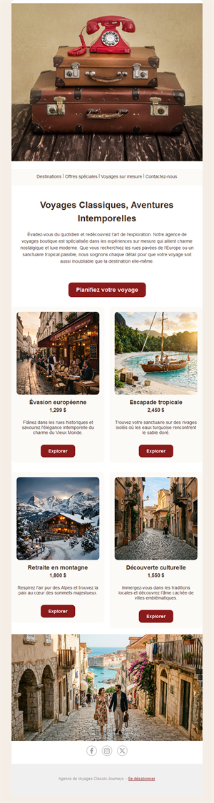 Email vintage d'agence de voyages