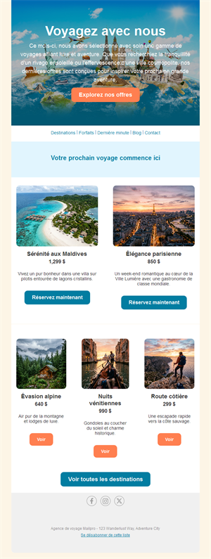 Newsletter d'offres de voyages