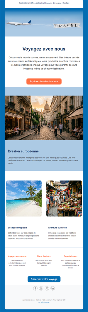Email d'escapade en Europe