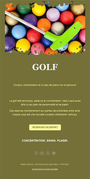 Email de minigolf avec balles colorées