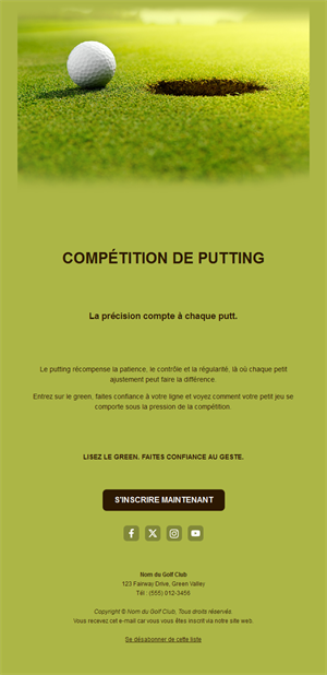 Email de concours de putting