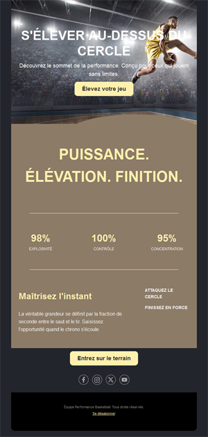 Email de statistiques de performance basket