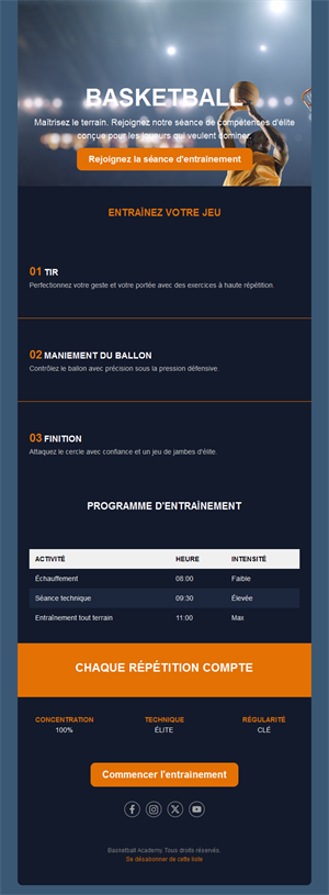Email de planning de séance de basket