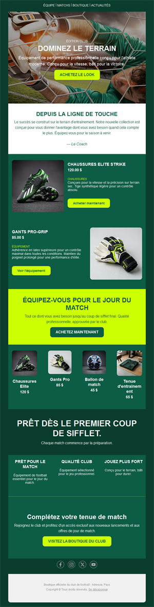 Email boutique d'équipement de football