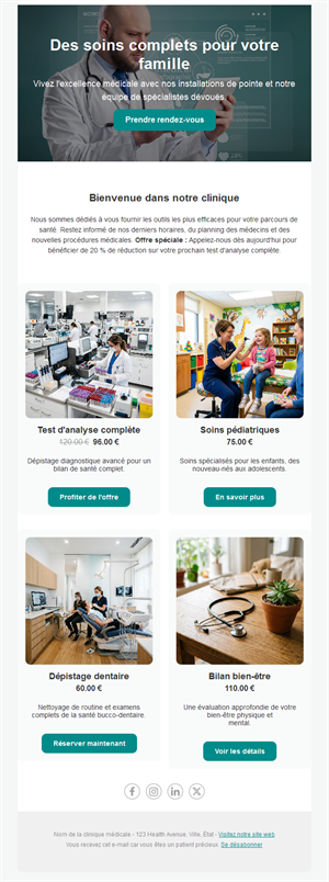 Email services et tarifs de clinique