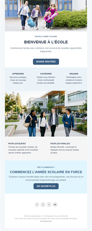 Email de bienvenue à l'école