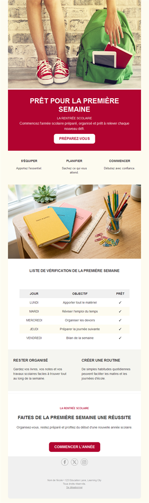 Email de la première semaine de classe