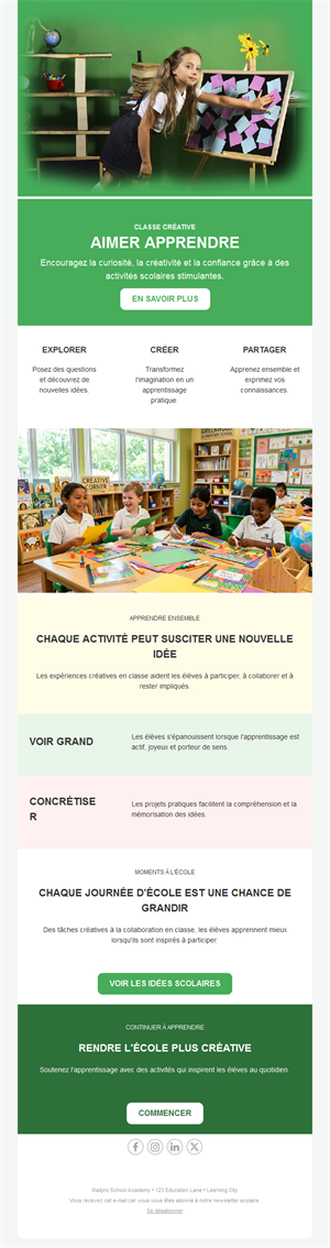Newsletter verte de classe créative