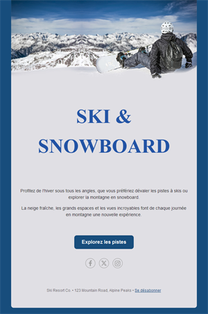 Email de station de ski et snowboard