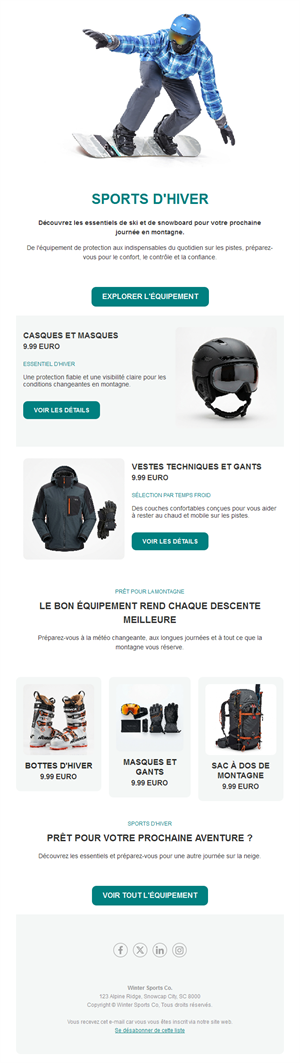 Newsletter boutique de sports d'hiver