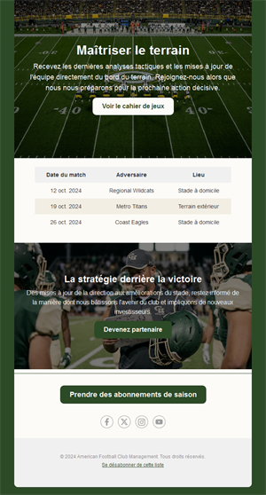 Email calendrier et abonnements de saison