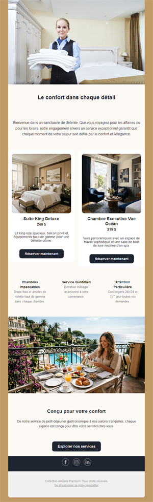 Email de confort et service hôtelier