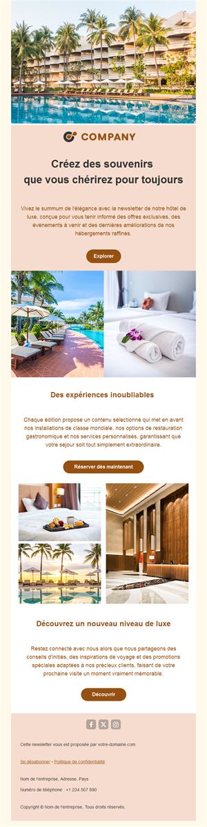 Newsletter d'hôtel resort tropical