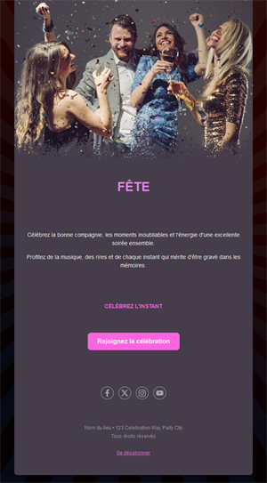 Modèle d'email de fête et célébration