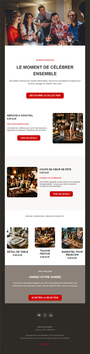 Email articles de fête avec sélection produits