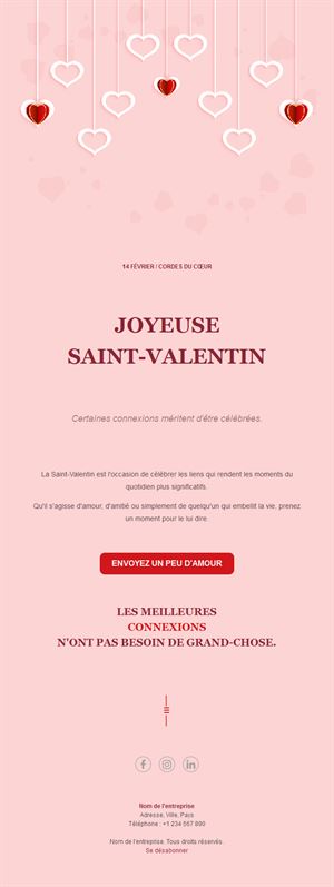 Email Saint-Valentin avec cœurs suspendus