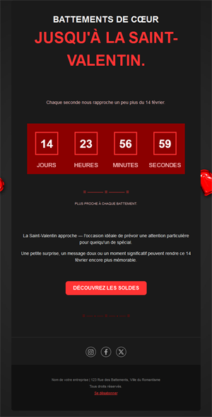 Email noir de soldes Saint-Valentin