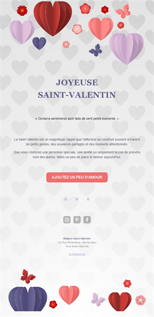 Email Saint-Valentin cœurs lilas en papier