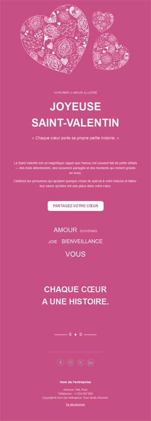 Email rose Saint-Valentin aux cœurs en dentelle