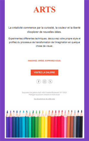 Modèle d'email coloré pour galerie d'art