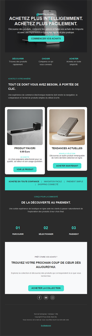 Email sombre de produits pour boutique tech
