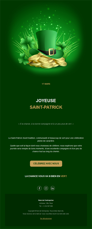 Email Saint-Patrick avec chapeau de leprechaun