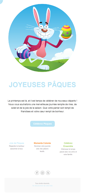 Email ludique avec lapin de Pâques dessiné