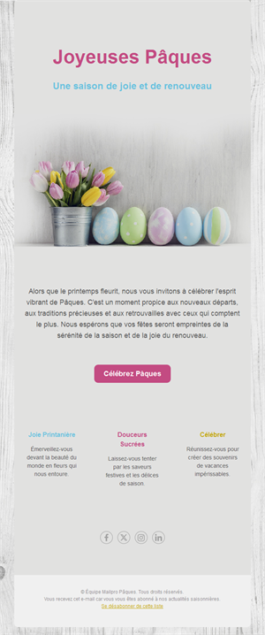 Email de Pâques œufs pastel et tulipes