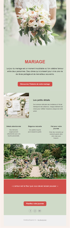 Email de mariage avec bouquet de mariée